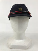 Japanese Firefighter Uniform Hat Vtg Fire Brigade Cap Blue Metal Sakura Pin MK12
