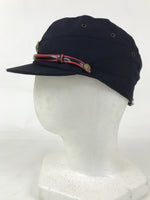 Japanese Firefighter Uniform Hat Vtg Fire Brigade Cap Blue Metal Sakura Pin MK15