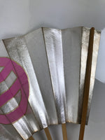 Japanese Folding Fan Maisen Sensu Vtg Bamboo Frame Gold Foil Red Mon Crest 4D893