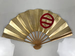 Japanese Folding Fan Maisen Sensu Vtg Bamboo Frame Gold Foil Red Mon Crest 4D893