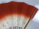 Japanese Folding Fan Maisen Sensu Vtg Bamboo Frame Simple Red White Gold 5D19