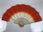 Japanese Folding Fan Maisen Sensu Vtg Bamboo Frame Simple Red White Gold 5D19