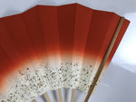 Japanese Folding Fan Maisen Sensu Vtg Bamboo Frame Simple Red White Gold 5D19
