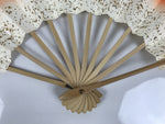 Japanese Folding Fan Maisen Sensu Vtg Bamboo Frame Simple Red White Gold 5D19
