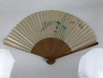 Japanese Folding Fan Sensu Vtg Bamboo Frame 4 Seasons Flowers Color Pink 4D943
