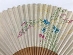 Japanese Folding Fan Sensu Vtg Bamboo Frame 4 Seasons Flowers Color Pink 4D943