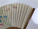 Japanese Folding Fan Sensu Vtg Bamboo Frame 4 Seasons Flowers Color Pink 4D943