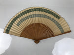Japanese Folding Fan Sensu Vtg Bamboo Frame Kama Sutra Guide Green Blue 4D942