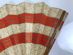 Japanese Folding Fan Sensu Vtg Bamboo Frame Red Beige Gold Waves Pattern 4D953