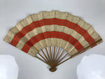 Japanese Folding Fan Sensu Vtg Bamboo Frame Red Beige Gold Waves Pattern 4D953