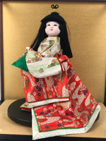 Japanese Glass Case Big Doll Ningyo Princess Vtg Girl's Day Ohinasama Silk ID656