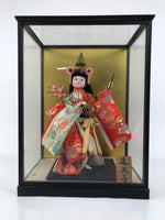 Japanese Glass Case Big Doll Ningyo Princess Vtg Girl's Day Ohinasama Silk ID657