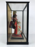 Japanese Glass Case Big Doll Ningyo Princess Vtg Girl's Day Ohinasama Silk ID657
