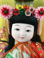 Japanese Glass Case Big Doll Ningyo Princess Vtg Girl's Day Ohinasama Silk ID657