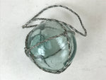 Japanese Glass Fishing Float Ukidama Buoy Ball Vtg Bindama Rope Small Blue GF16