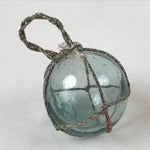 Japanese Glass Fishing Float Ukidama Buoy Ball Vtg Bindama Rope Small Blue GF18
