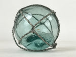 Japanese Glass Fishing Float Ukidama Buoy Ball Vtg Bindama Rope Small Blue GF22