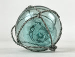 Japanese Glass Fishing Float Ukidama Buoy Ball Vtg Bindama Rope Small Blue GF22