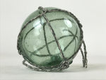 Japanese Glass Fishing Float Ukidama Buoy Ball Vtg Bindama Rope Small Blue GF26