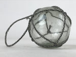 Japanese Glass Fishing Float Ukidama Buoy Ball Vtg Bindama Rope Small Blue GF28