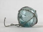 Japanese Glass Fishing Float Ukidama Buoy Ball Vtg Bindama Rope Small Blue GF29