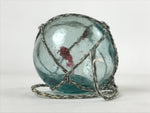 Japanese Glass Fishing Float Ukidama Buoy Ball Vtg Bindama Rope Small Blue GF29