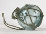 Japanese Glass Fishing Float Ukidama Buoy Ball Vtg Bindama Rope Small Blue GF32