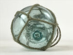 Japanese Glass Fishing Float Ukidama Buoy Ball Vtg Bindama Rope Small Blue GF32