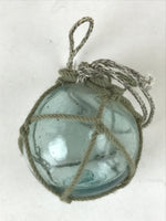 Japanese Glass Fishing Float Ukidama Buoy Ball Vtg Bindama Rope Small Blue GF32