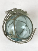 Japanese Glass Fishing Float Ukidama Buoy Ball Vtg Bindama Rope Small Blue GF32