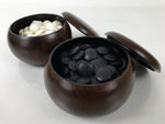Japanese Go Stone Goishi Game Pieces Set Vtg Igo Brown Resin Bowls Shell GO97