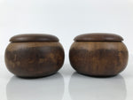 Japanese Go Stone Goishi Game Pieces Set Vtg Igo Brown Wood Bowls Glass GO103