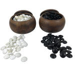 Japanese Go Stone Goishi Game Pieces Set Vtg Igo Brown Wood Bowls Glass GO103