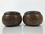 Japanese Go Stone Goishi Game Pieces Set Vtg Igo Brown Wood Bowls Glass GO104