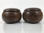Japanese Go Stone Goishi Game Pieces Set Vtg Igo Brown Wood Bowls Glass GO104