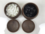 Japanese Go Stone Goishi Game Pieces Set Vtg Igo Brown Wood Bowls Glass GO104