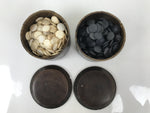 Japanese Go Stone Goishi Game Pieces Set Vtg Igo Brown Wood Bowls Shell GO101