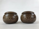 Japanese Go Stone Goishi Game Pieces Vtg Igo Brown Wooden Bowls Glass GO91