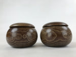 Japanese Go Stone Goishi Game Pieces Vtg Igo Brown Wooden Bowls Glass GO91