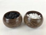 Japanese Go Stone Goishi Game Pieces Vtg Igo Brown Wooden Bowls Glass GO91