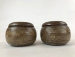 Japanese Go Stone Goishi Game Pieces Vtg Igo Brown Wooden Bowls Glass GO92