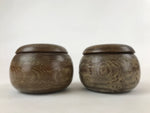 Japanese Go Stone Goishi Game Pieces Vtg Igo Brown Wooden Bowls Glass GO92