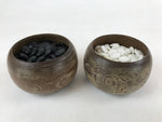 Japanese Go Stone Goishi Game Pieces Vtg Igo Brown Wooden Bowls Glass GO92
