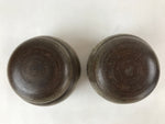 Japanese Go Stone Goishi Game Pieces Vtg Igo Brown Wooden Bowls Glass GO92