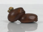 Japanese Handcarved Soramame Beans Obidome Vtg Netsuke Boxwood Brown Boxed SP2