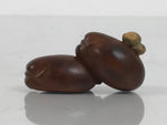 Japanese Handcarved Soramame Beans Obidome Vtg Netsuke Boxwood Brown Boxed SP2