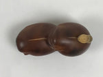 Japanese Handcarved Soramame Beans Obidome Vtg Netsuke Boxwood Brown Boxed SP2