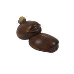 Japanese Handcarved Soramame Beans Obidome Vtg Netsuke Boxwood Brown Boxed SP2