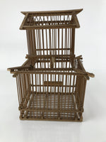Japanese Handcrafted Bamboo Birdcage Torikago Vtg Two Tier Slide Door Brown B236
