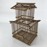 Japanese Handcrafted Bamboo Birdcage Torikago Vtg Two Tier Slide Door Brown B236